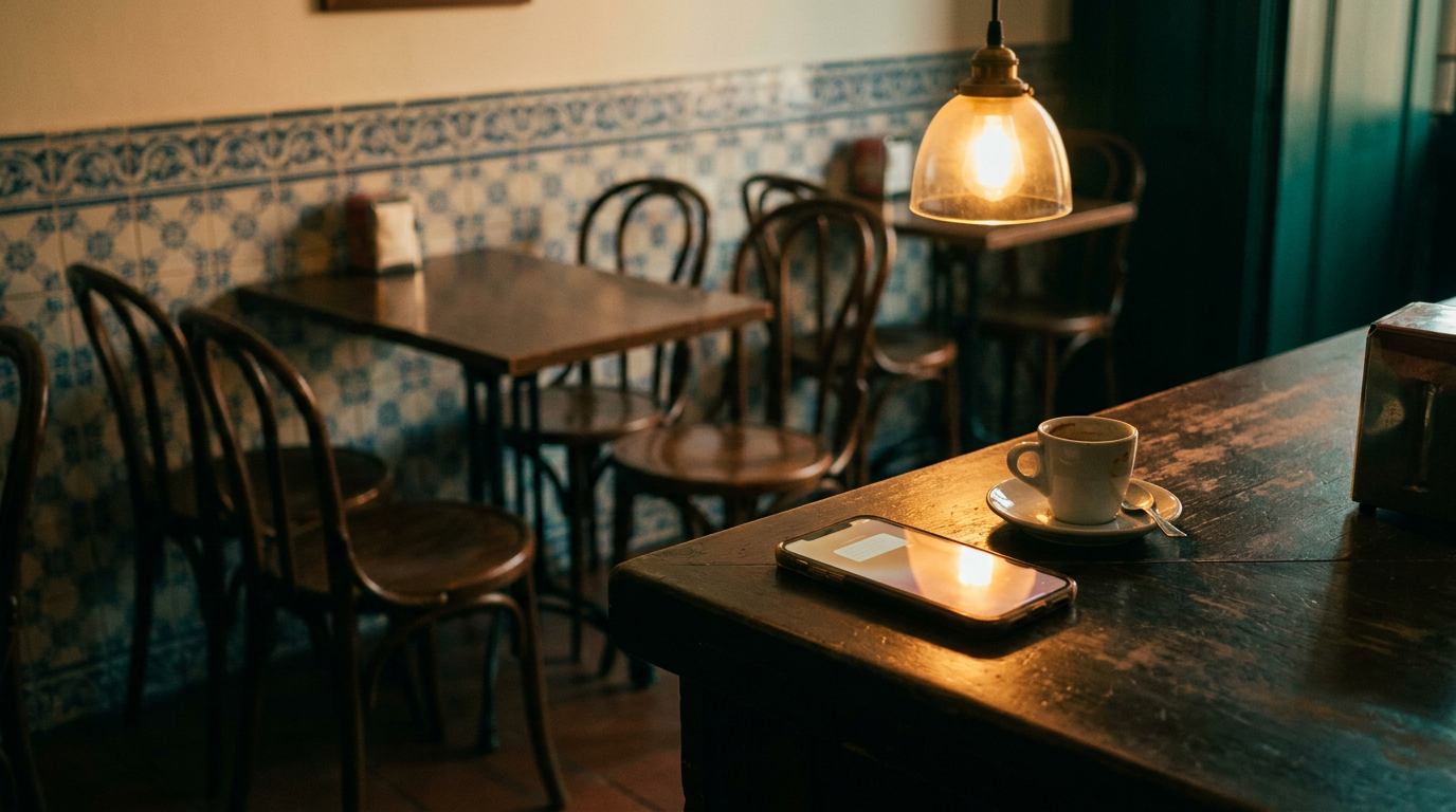Sala de café vazia ao fim do dia